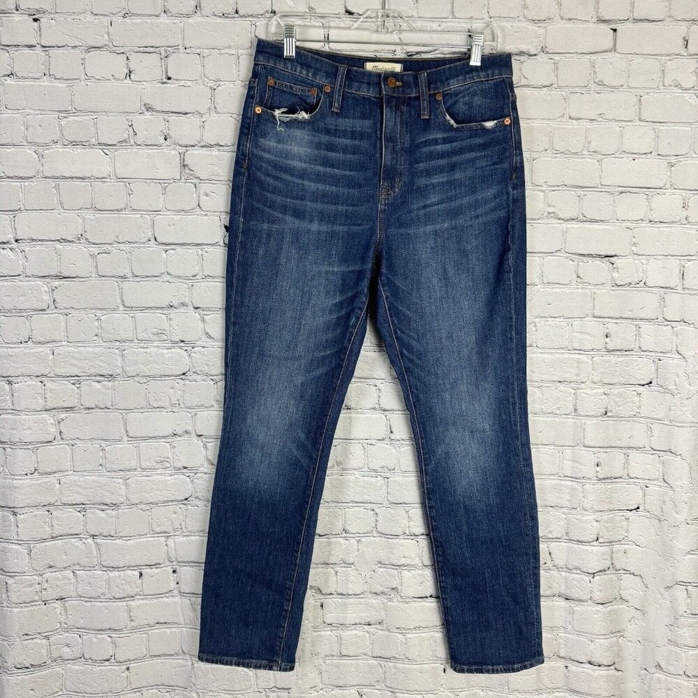 Madewell Jeans Womens 29 The High Rise Slim Boyjean Blue Wash Distressed Stretch